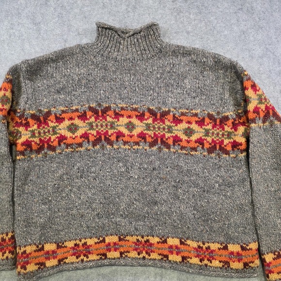 Vintage Abercrombie & Fitch Sweater Womens Medium Gray Wool Rollneck Fair Isle - Picture 3 of 11